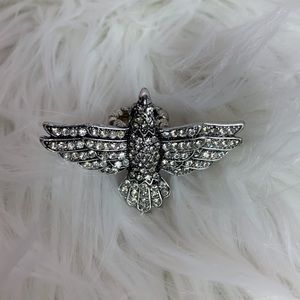 Silver jeweled bird elastic fashion ring